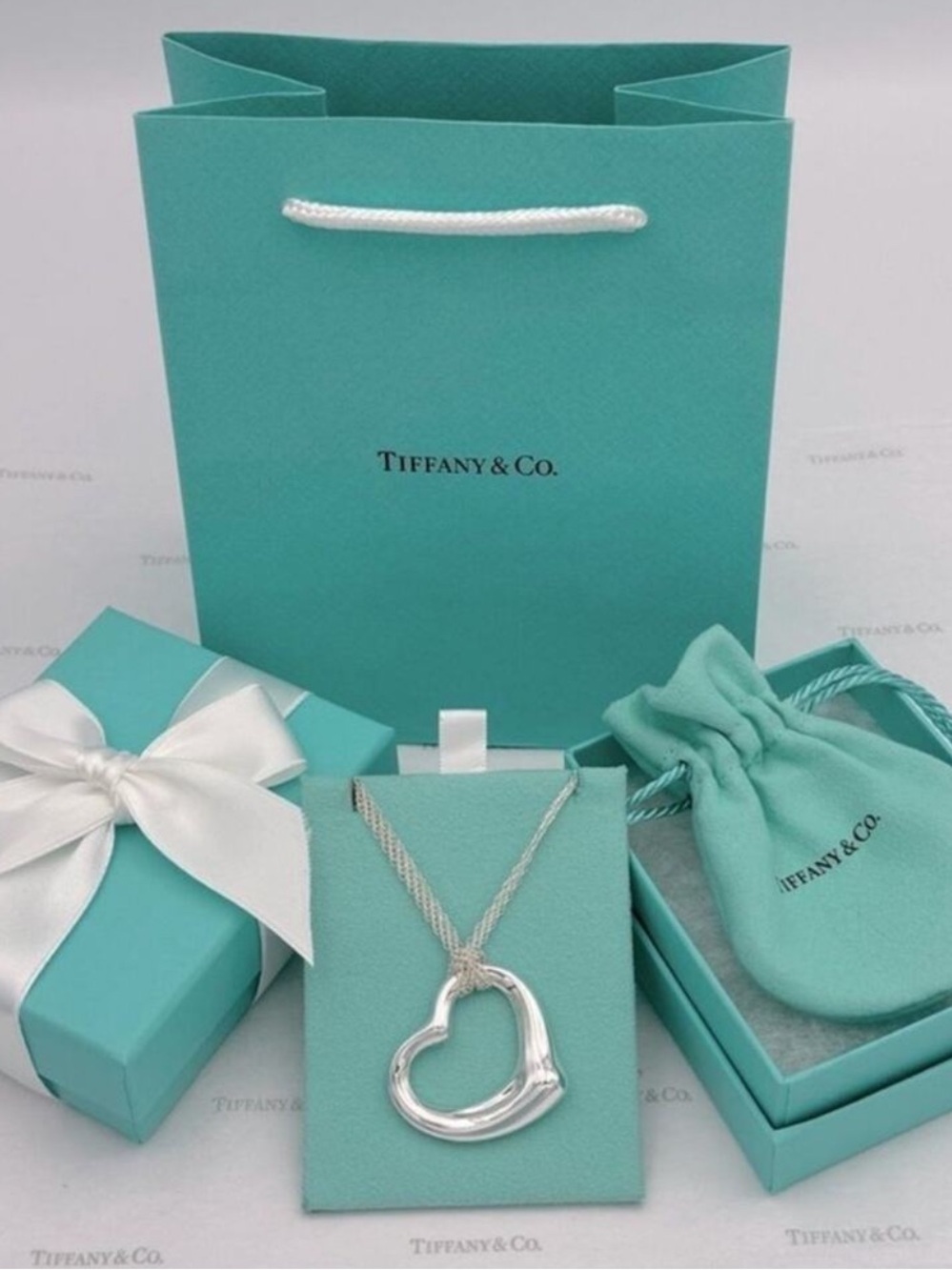 Tiffany & Co Elsa Peretti Large Open Heart Pendant Mesh Necklace Sterling Silver